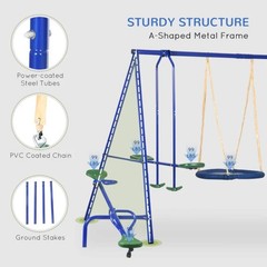 Outsunny 5-in-1 Heavy-Duty A-Frame Stand Outdoor Playset for Kids, Blue