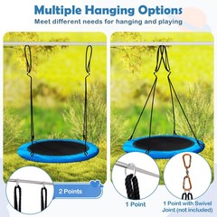 40″ Saucer Tree Swing 660 LBS for Kids Adults Outdoor w/LED Lights Black Blue