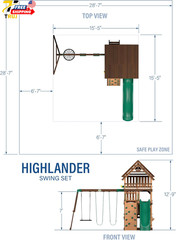Highlander Cedar Wood Swing Set with Wave Slide Three Story Clubhouse Rock Wall