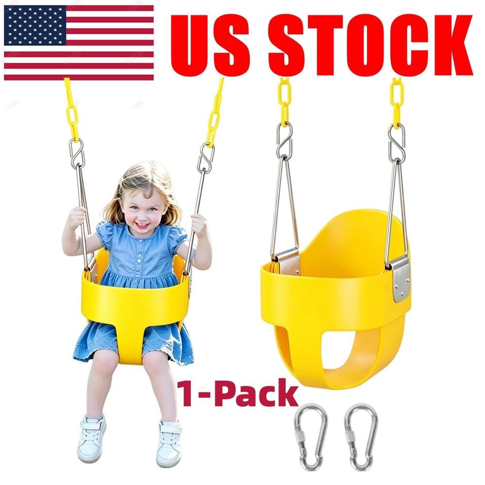 330lb Outdoor Toddler Swing High Back Full Bucket Seat Backyard Garden Yellow