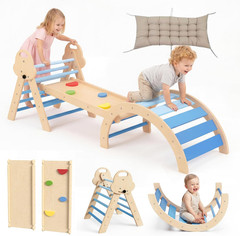8-In-1 Wooden Climbing Set for Toddlers with Cushion, Foldable Montessori Indoor
