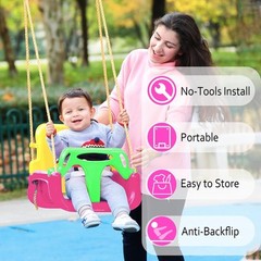 3-in-1 Convertible Kids Swing Seat with Detachable High-Back Support, Secure …