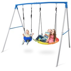 440lbs Outdoor Heavy-Duty Metal Playset for Kids with 3 Swing Seats for Backyard