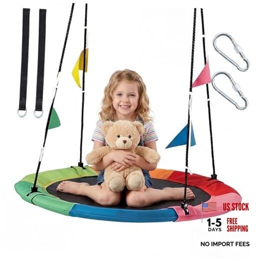 40 Inch Saucer Tree Swing for Kids and Adults, Round Outdoor & Indoor Rainbow