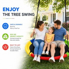 40 Inch Saucer Tree Swing for Kids Outdoor, Textilene Fabric 40inch | Rainbow