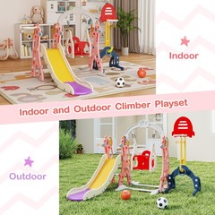 5 in 1 Toddler Slide Swing Playset Indoor Outdoor Climber Playground for Kids