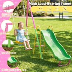 3 in 1 Outdoor Swing Set with Slide & Saucer Swing for Backyard
