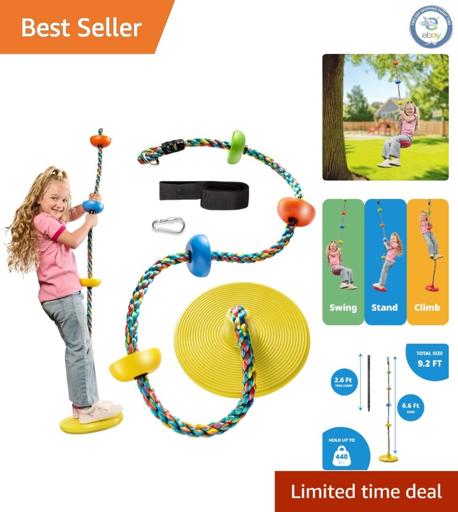 Outdoor Tree Swing for Kids – Heavy-Duty Disc Seat & Easy Setup Rainbow Rope Set