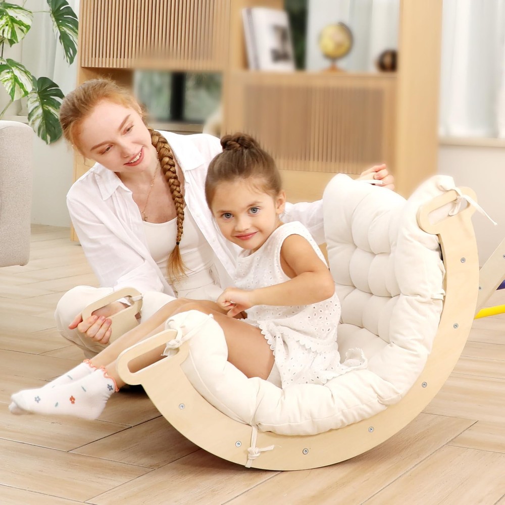 2 in 1 Montessori Climbing Arch for Toddlers,Rainbow Wooden Climbing Arch Roc…