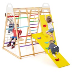 8-in-1 Jungle Gym Playset, Wooden Climber Play Set w/ Monkey Bars Colorful