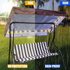 Lighted Patio Swing Canopy Top Waterproof Porch Swing Canopy Cover 2-3 Seat S…