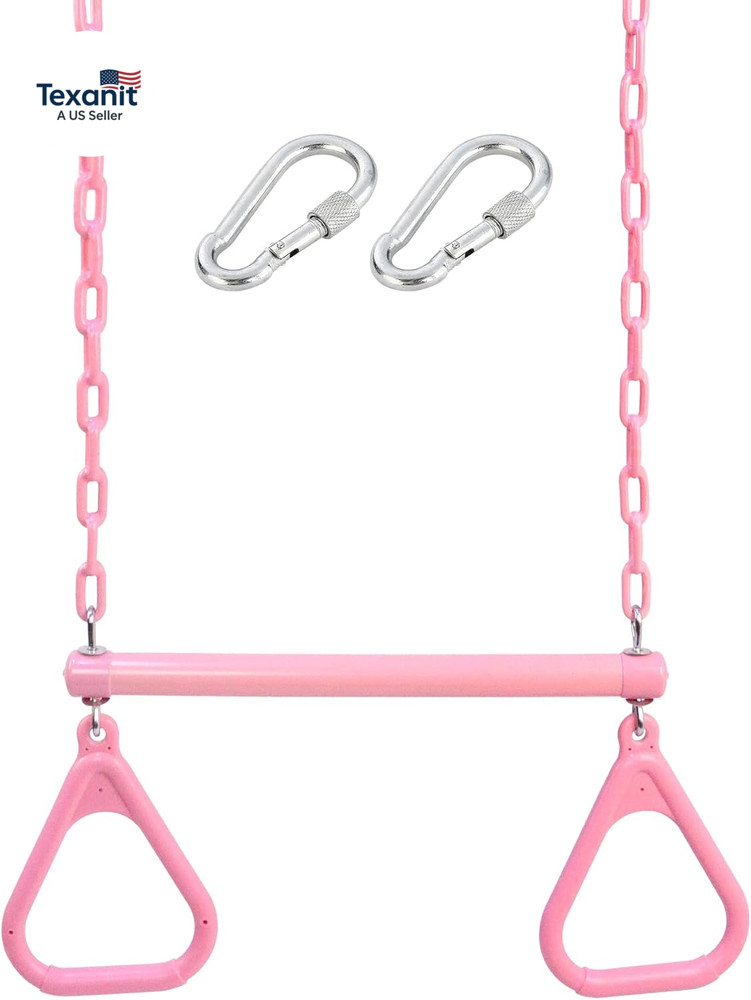 18″ Pink Trapeze Swing Bar Rings 48″ Heavy Duty Plastic Coated Chains Swing Set