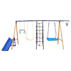 7 in 1 Swing Set for Kids Outdoor A-Frame Heavy-Duty Metal Swing Sets with Slide