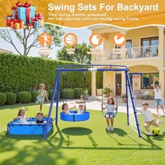 5-in-1 Heavy Duty Metal Swing Set with Sandbox for Backyard, 800 LBS Blue