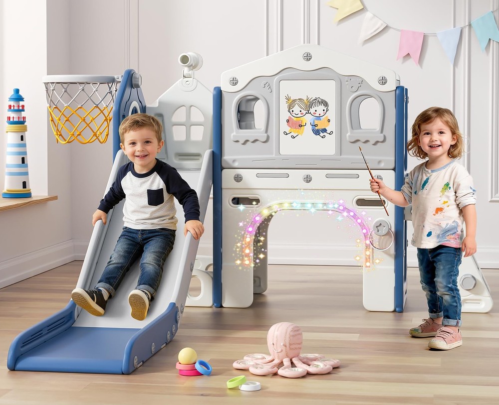 9 in 1 Toddler Slide Set – Baby Slide for Toddlers 1-3 with Colorful Lights, …