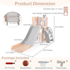 Toddler Slide, 6 in 1 Kids Indoor Outdoor Playground with Climber Basketball …