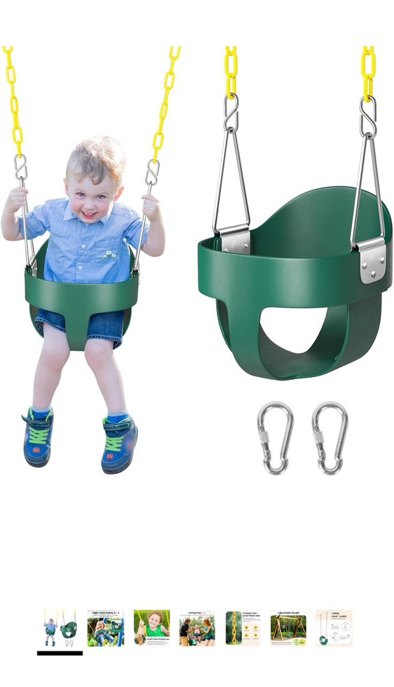 DECORLIFE Toddler High Back Full Bucket Swing Seat, Green (Ages 1-4)