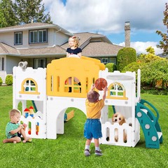 9 IN 1 Kids Double Slides Toddler Playground Climb Playset Outdoor Indoor