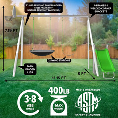 Super Saucer Hoop and Swing Outdoor Backyard Swing Set with Basketball Hoop, Sau
