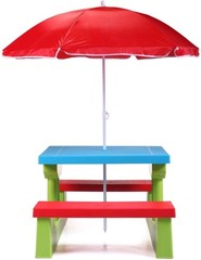 Kids PicnicTable Set Folding Outdoor Children Set Rainbow Bench w/Umbrella