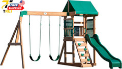 Wood Swing Set with Wave Slide Canopy Roof Outdoor Playset FREE SHIPPING USA ONL