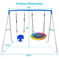 440lbs Outdoor Heavy-Duty Metal Playset for Kids with 3 Swing Seats for Backyard