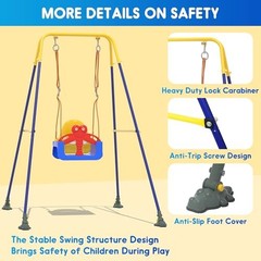 3-in-1 Toddler Swing Set, Baby Swing with Safety Belt, Blue Yellow