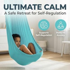 Sensory Swing – Indoor Swing，Comes with Heavy Duty Hardware and Soft Nylon Blue