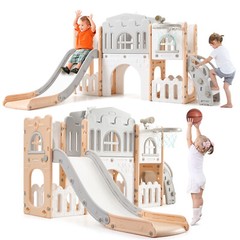 8 in 1 Toddler Slide Indoor Playground Outdoor Playground with Basketball Hoops