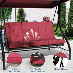 3-Seat Outdoor Porch Swing with Adjustable Canopy, Patio Swing Chair with Stand,