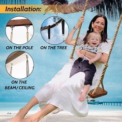 Wooden Swing,Seat 24″x 8″x 1.2,500lbs,Adjustable Hemp Rope & Extension Tree S…