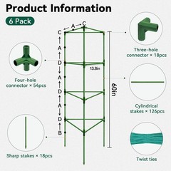 Halatool 6 Pack 60 inch Tomato Cages Adjustable Metal