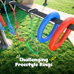 65 Ft Ninja Warrior Obstacle Course for Kids with Swing, Ninja Rope Course with