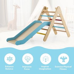 Pikler Triangle Set 2 in 1 Climbing Toys for Toddlers Foldable Wood Montessor…