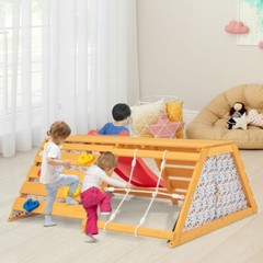 5-in-1 Indoor Kids Wooden Climber Gym Playset With Climbing Rope & Climbing Wall