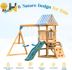 Wooden Swing Set for Backyard Kids Outdoor Playset Playground Slide Climber Fort