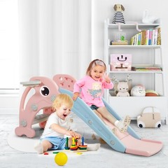 3 in 1 Kids Slide w/Basketball Hoop&Ball Indoor Outdoor Climber Playset for Baby