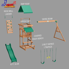 Belmont Cedar Wood Swing Set with Wave Slide Rock Wall Ladder Outdoor Playset