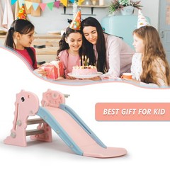 Kids Boys Girls Toddlers Climbing Slide Indoor Outdoor w/ Basketball Hoop