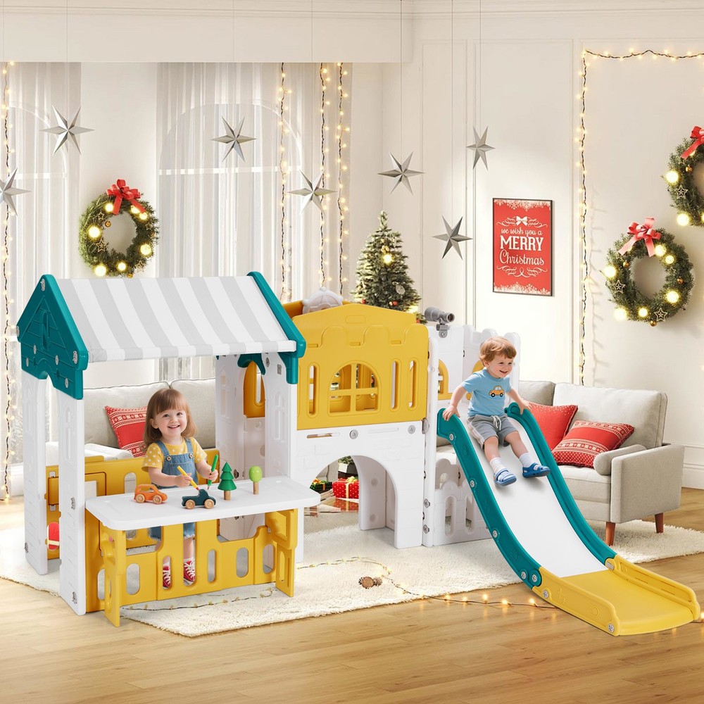 9IN1 Toddler Slide Playset with Playhouse Climbe Playground Indoor Outdoor Toys