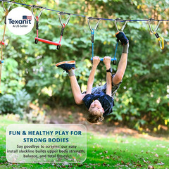 Ninja Warrior Obstacle Course for Kids – 2*56FT Slackline Kit with 8 Obstacles |