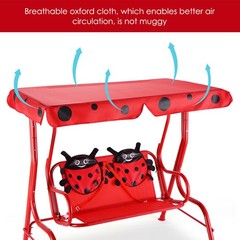Kids Patio Swing Chair Children Porch Bench Canopy 2 Person Yard Furniture Red