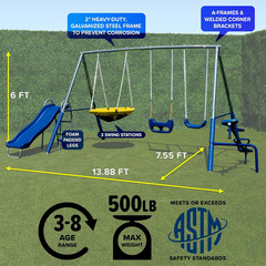 Taylor 700Lbs Metal Swing Set with Slide, Teeter-Totter & Saucer for Kids