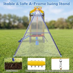 5-in-1 Kids Swing Set w/Trampoline Roof 2 Belt Swings Slide Ladder for Children