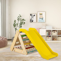 Wooden Climbing Toys Set Triangle Climber w/ Sliding Ramp Multi-color