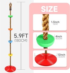 Climbing Rope Tree Swing Set with Red Disc Seat and Hanging Strap for Kids