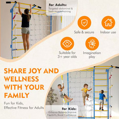 Multicolor Playground Laddeer Wall Gym with Monkey Bars, Rope Ladder, Rope Wall