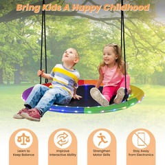 40″ Saucer Tree Swing 660 LBS for Kids Adults Outdoor w/LED Lights Rainbow Color