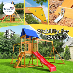 Wooden Swing Sets for Backyard, Kids Outdoor Playground Set with Monkey Bars, Wa