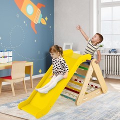 Wooden Climbing Toys Set Triangle Climber w/ Sliding Ramp Multi-color
